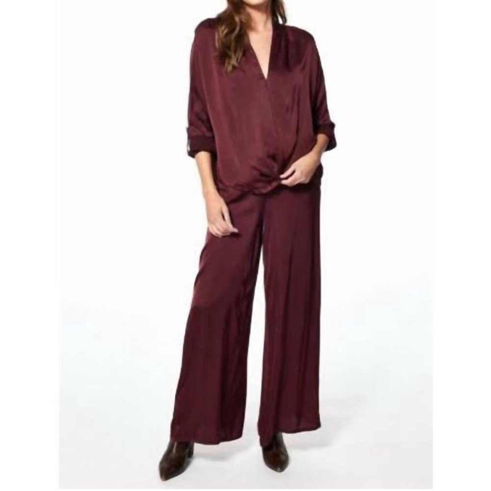 Young Fabulous & Broke YFB Mavis Wide Leg Pants Raisin Purple Silky XS